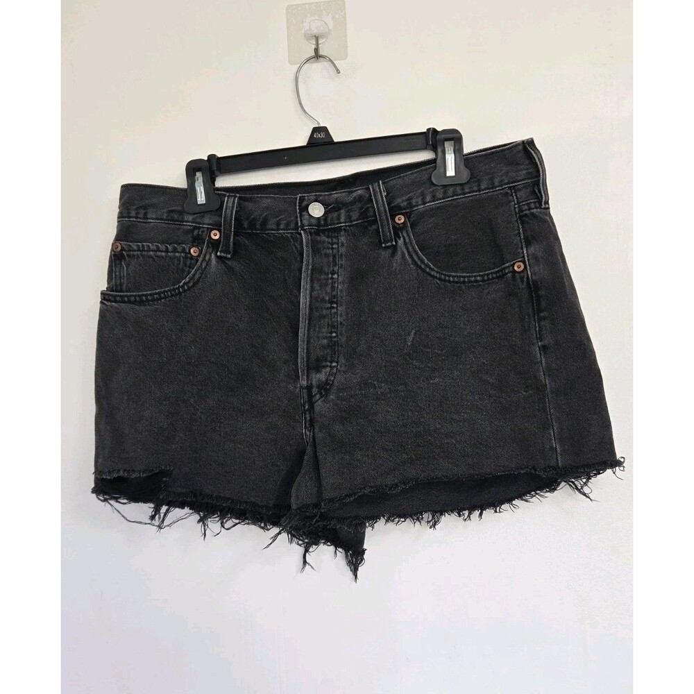 Levis 501 Shorts Womens 33 Cut Off Jean Mid Rise Black Denim Grunge Skater